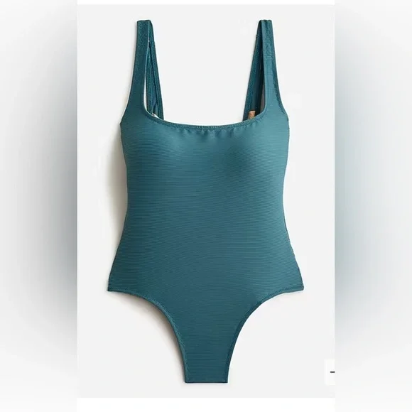 J. Crew Ribbed One Piece Swimsuit Women Plus 22 3X Green NWT Square Neck BE809 - Picture 1 of 9